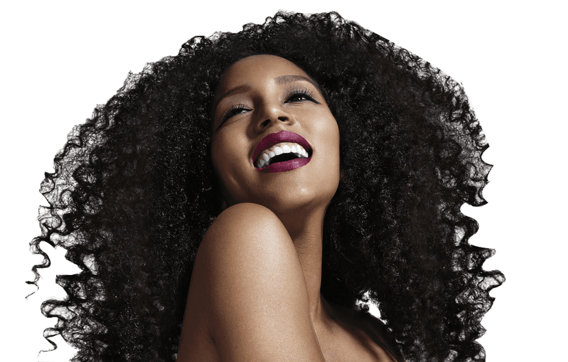 girl on afro, smiling